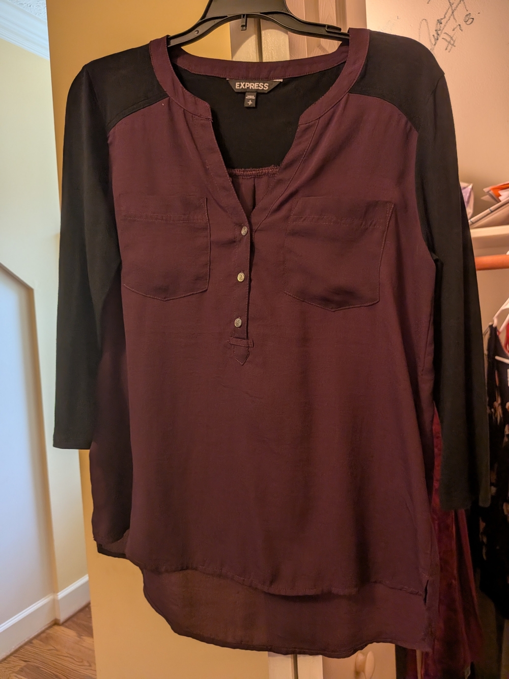 Express Two-Tone Plum and Black Henley Tunic